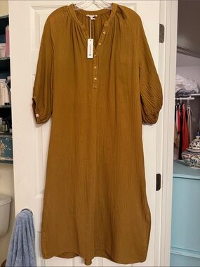 Anthropologie sundry  Casual Mustard Button-Front Dress. Medium. NWT